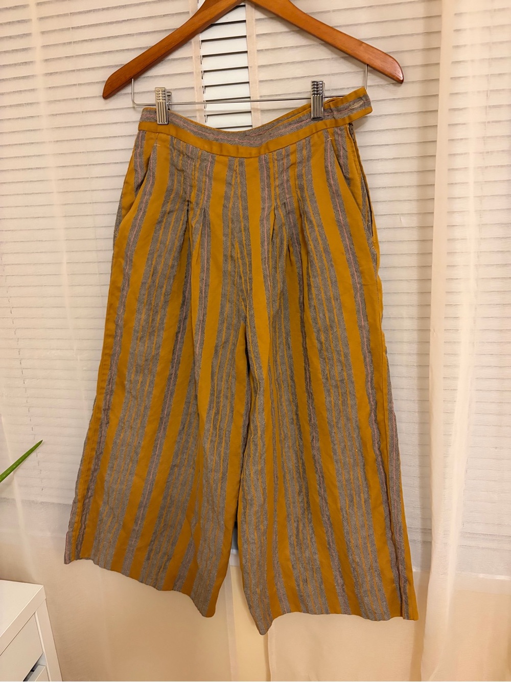 Steven Alan Mustard and Gray Striped Wide-Leg Culottes